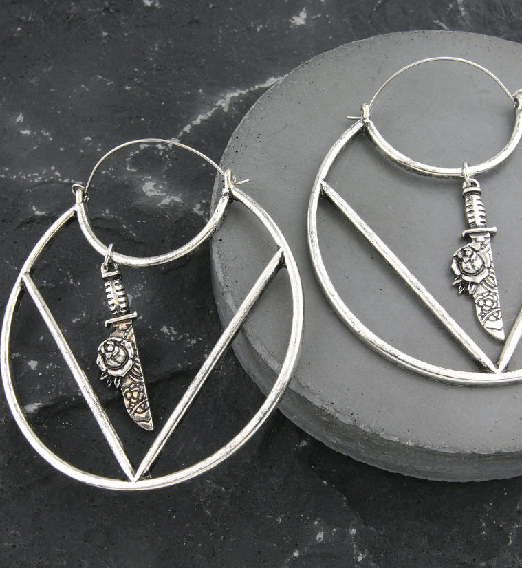 Dagger Rose Stainless Steel Plug Hoops