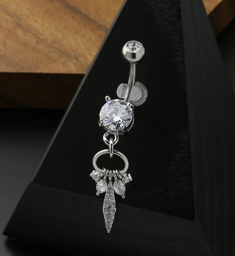 Dangle Charms Long Clear CZ Stainless Steel Belly Button Ring