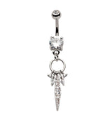 Dangle Charms Long Clear CZ Stainless Steel Belly Button Ring