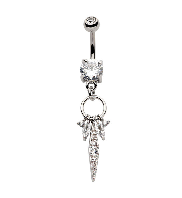 Dangle Charms Long Clear CZ Stainless Steel Belly Button Ring