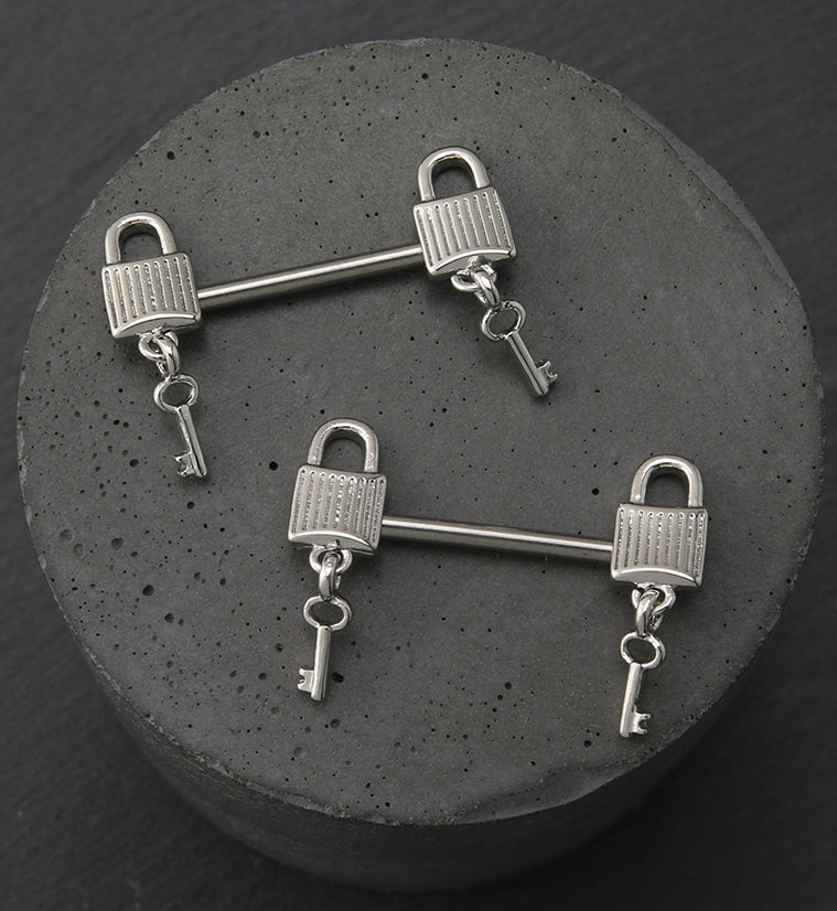 Dangling Key Lock Stainless Steel Nipple Barbell