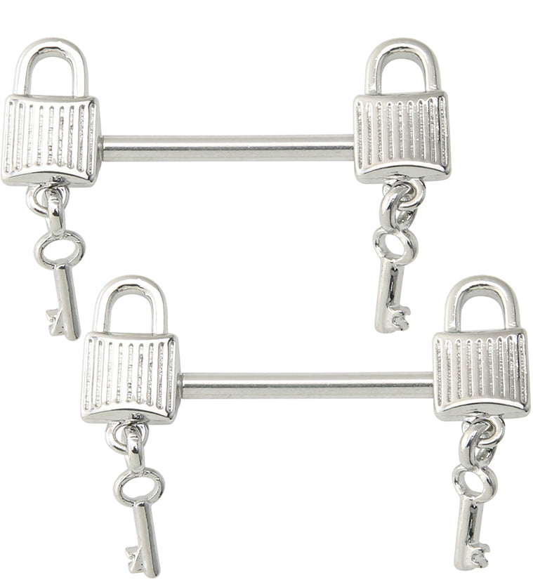 Dangling Key Lock Stainless Steel Nipple Barbell