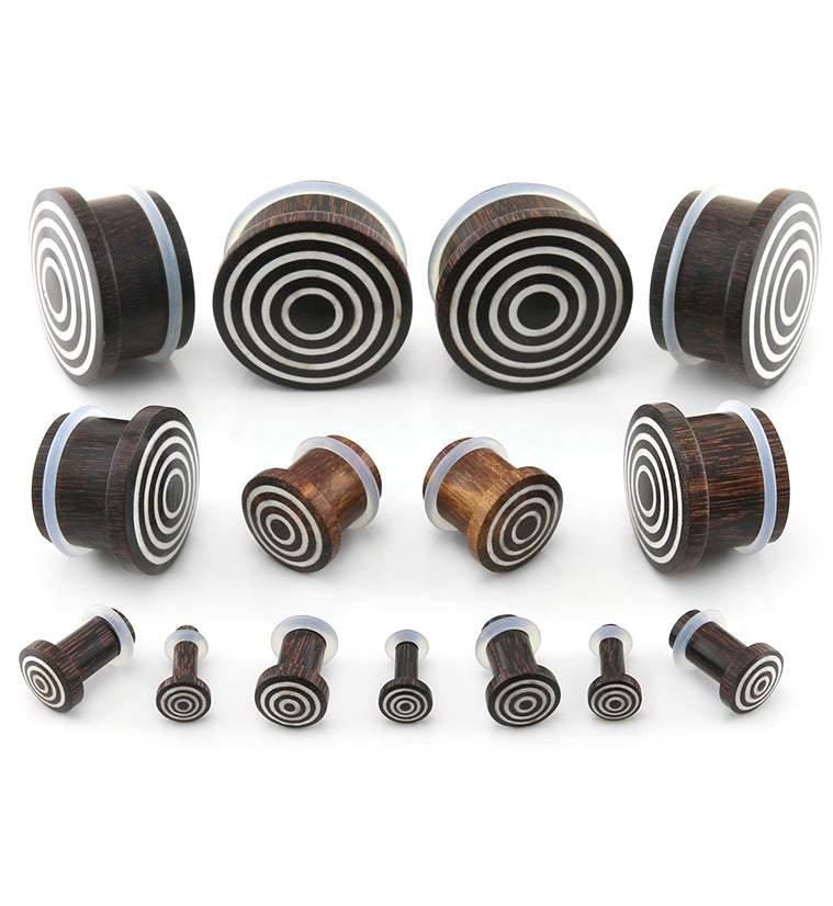 Single Flare Dark Tamarind Wood Plugs with Triple Target Inlay