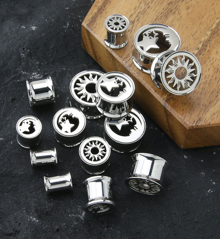 Day And Night Stainless Steel Double Flare Tunnel Plugs