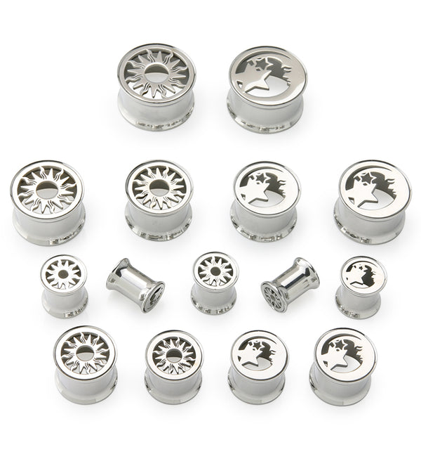Day And Night Stainless Steel Double Flare Tunnel Plugs