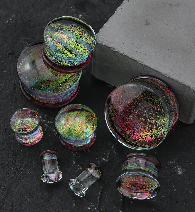 Daybreak Dichroic Glass Double Flare Plugs