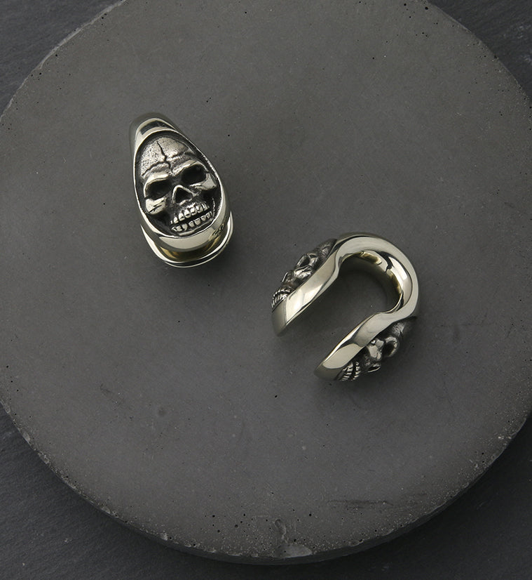 Death Keyhole White Brass Ear Weights