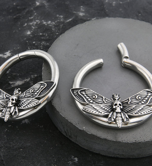 Death Moth Stainless Steel Hinged Ear Weights