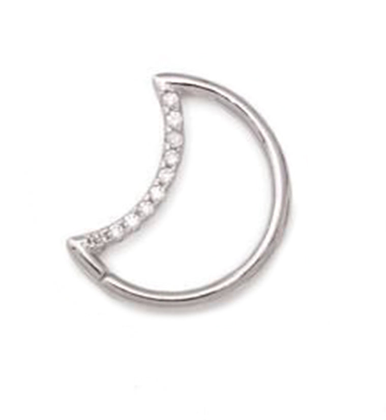 CZ Crescent Moon Annealed Sterling Silver Cartilage Ring