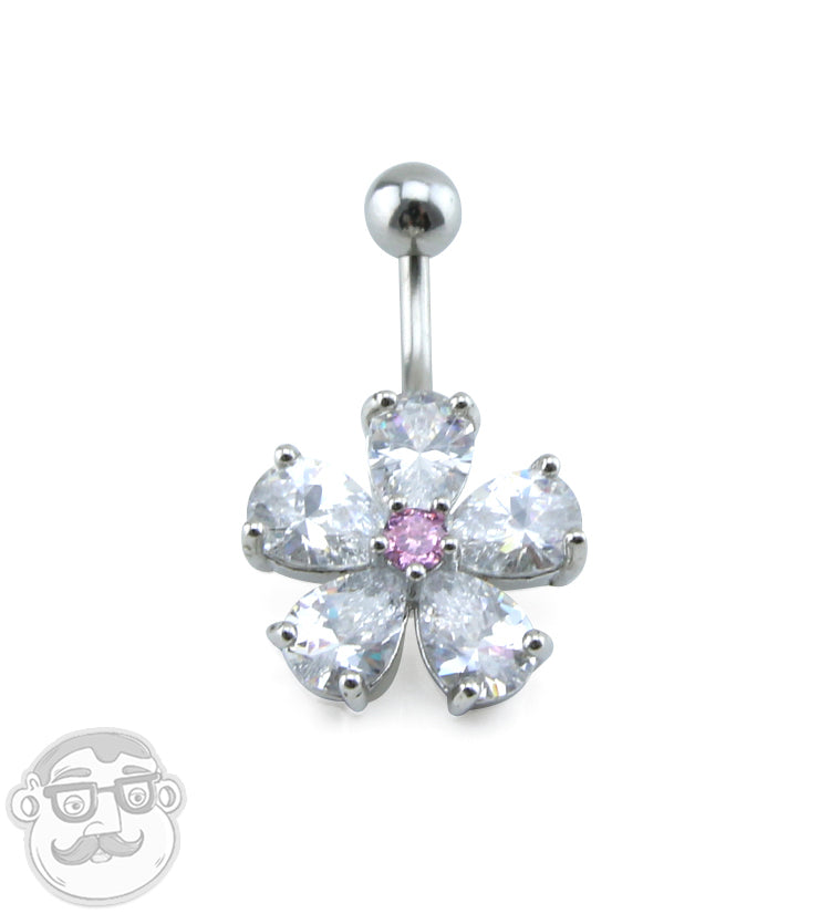 Clear CZ Flower Belly Button Ring