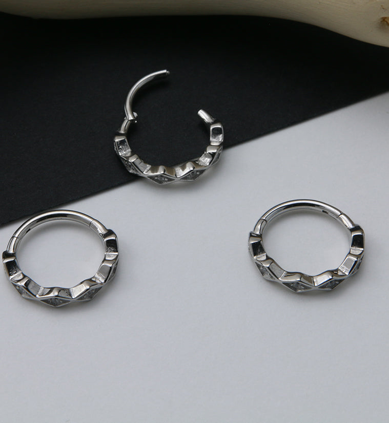 Diamond Shaped Clear CZ Hinged Segment Ring