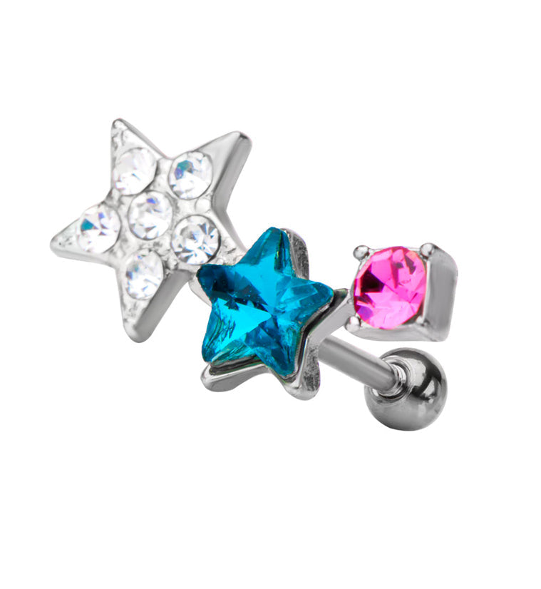 18G Multi Gem Triple Star Cartilage Barbell