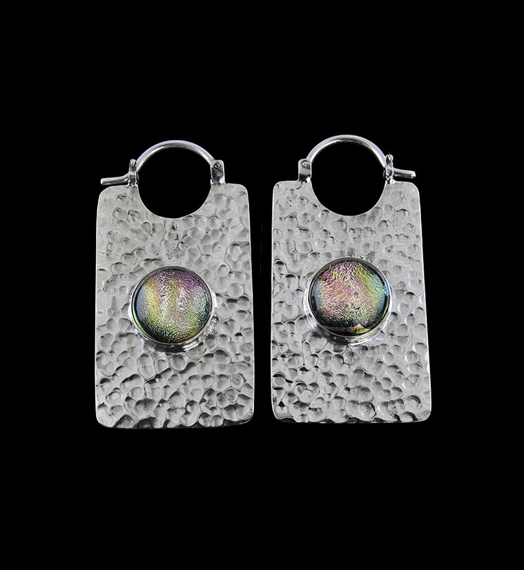 14G Lateral Dichroic Glass White Brass Hangers / Earrings