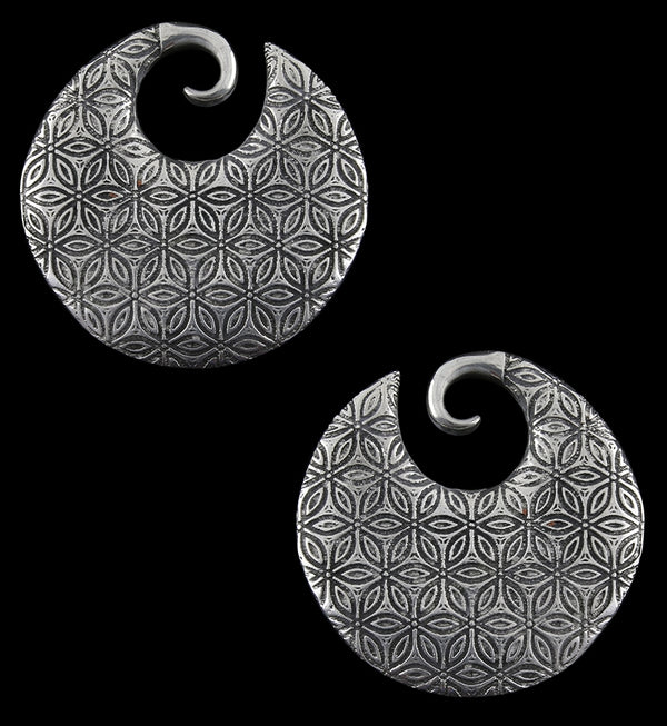 Flower of Life Disc White Brass Ear Weights
