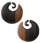 Disk Areng Wood Fake Gauge Spiral Earrings