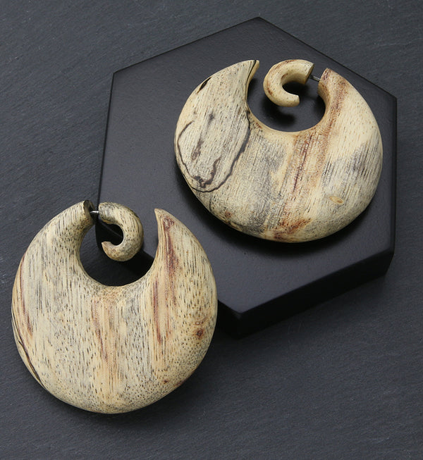 Disk Tamarind Wood Fake Gauge Spiral Earrings