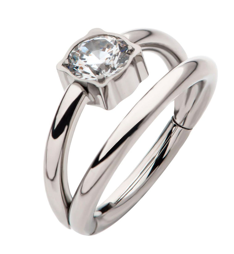 Double Bar Clear CZ Titanium Hinged Segment Ring