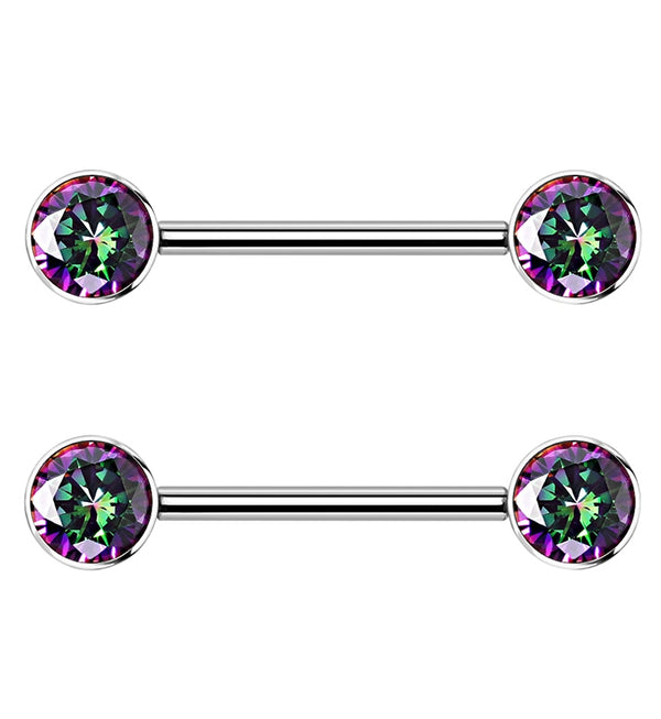14G Double Black Aurora CZ Titanium Nipple Ring Barbell