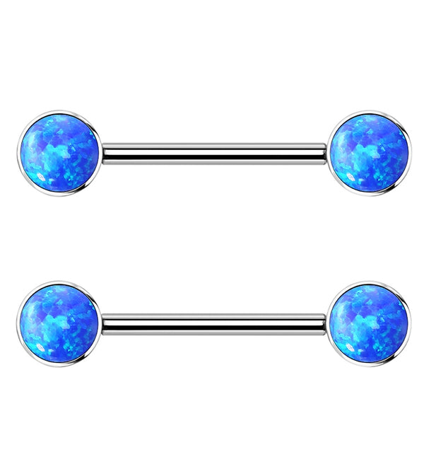14G Double Blue Opalite Titanium Nipple Ring Barbell