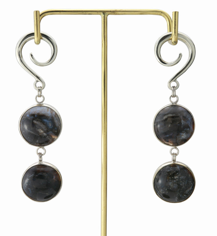 Double Blue Pyrite Jasper Stone Hanging Ear Weights