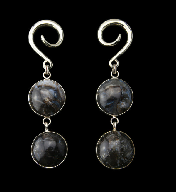 Double Blue Pyrite Jasper Stone Hanging Ear Weights