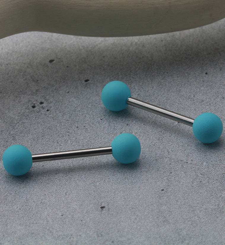 Double Blue Silicon Ball Stainless Steel Barbell