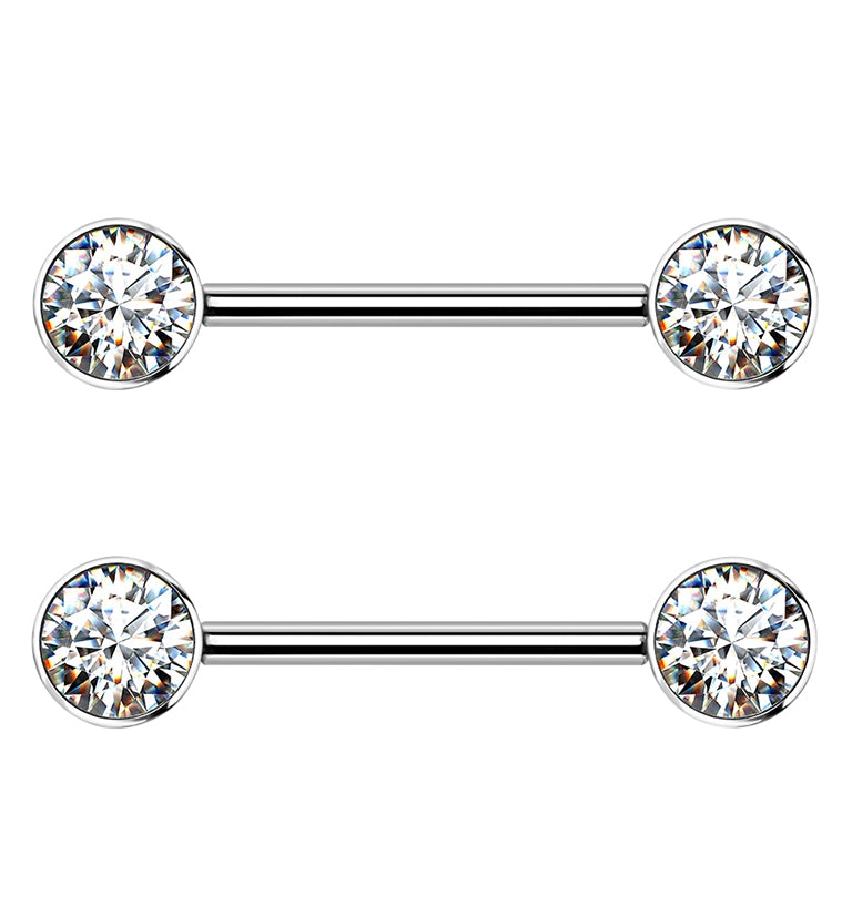 14G Double Clear CZ Titanium Nipple Ring Barbell
