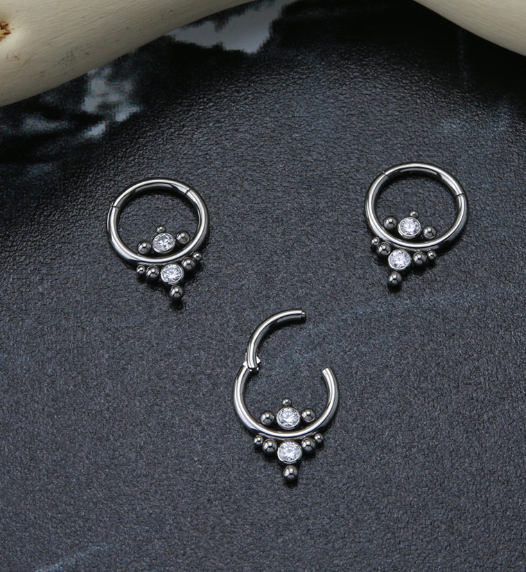 Double Cluster Swarovski CZ HInged Segment Ring