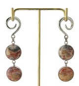 Double Crazy Lace Agate Stone Hanging Silver Brass Ear Weights