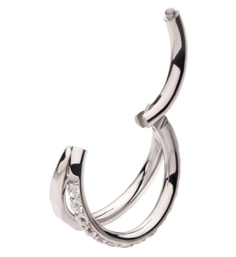 Double Crinkle CZ Titanium Hinged Segment Ring