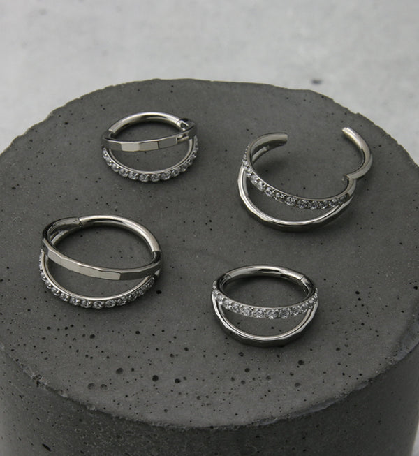 Double Crinkle CZ Titanium Hinged Segment Ring