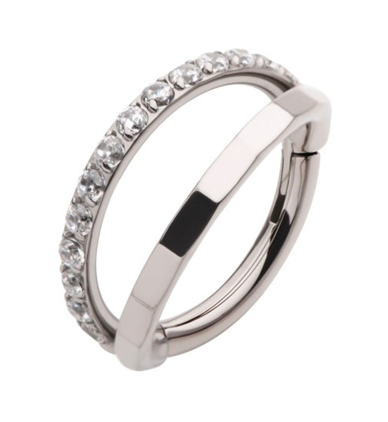 Double Crinkle CZ Titanium Hinged Segment Ring