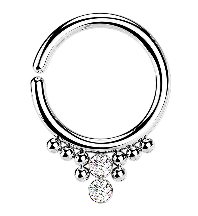 Double CZ Shill Bead Annealed Seamless Hoop Ring