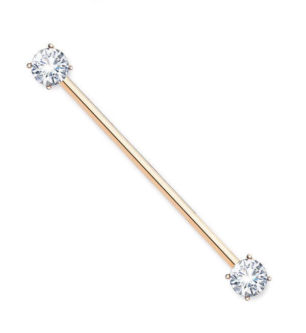 14G Rose Gold PVD Double CZ Gem Industrial Barbell