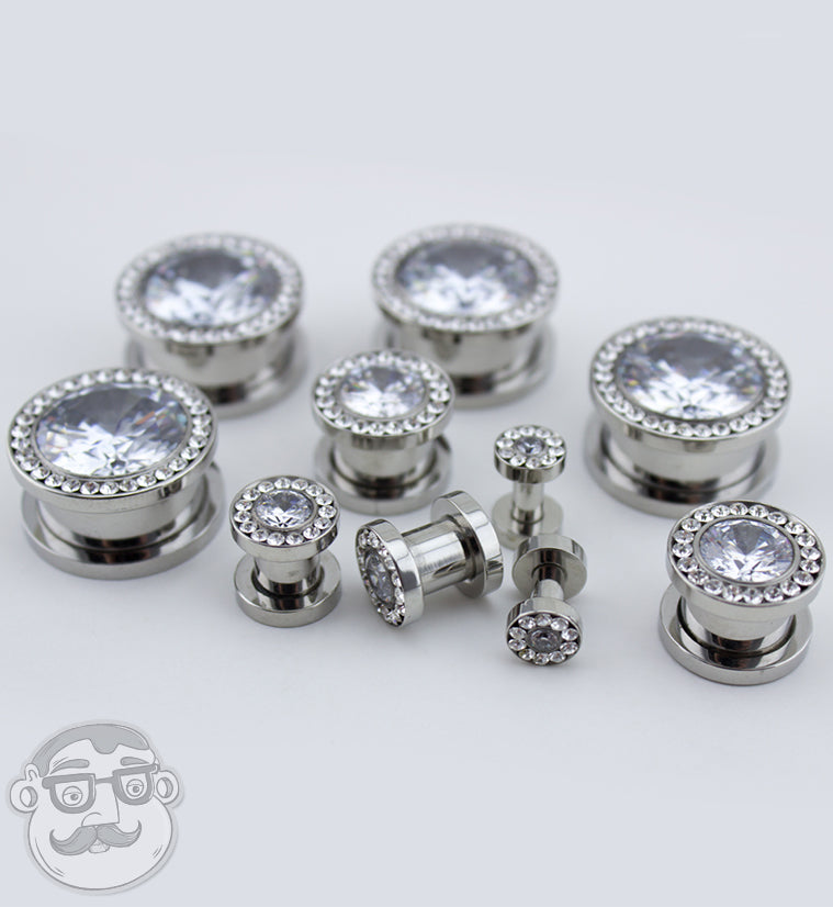 Clear CZ Diamond Stainless Steel Plugs