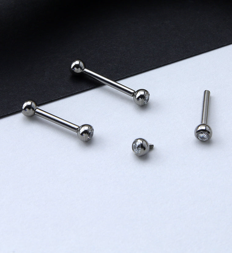 Double CZ Internally Threaded Titanium Barbell