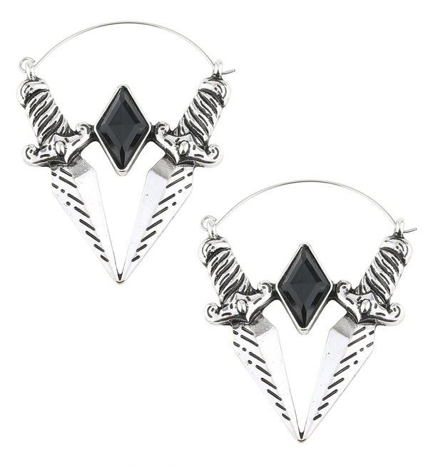 Double Dagger Black CZ Stainless Steel Plug Hoops