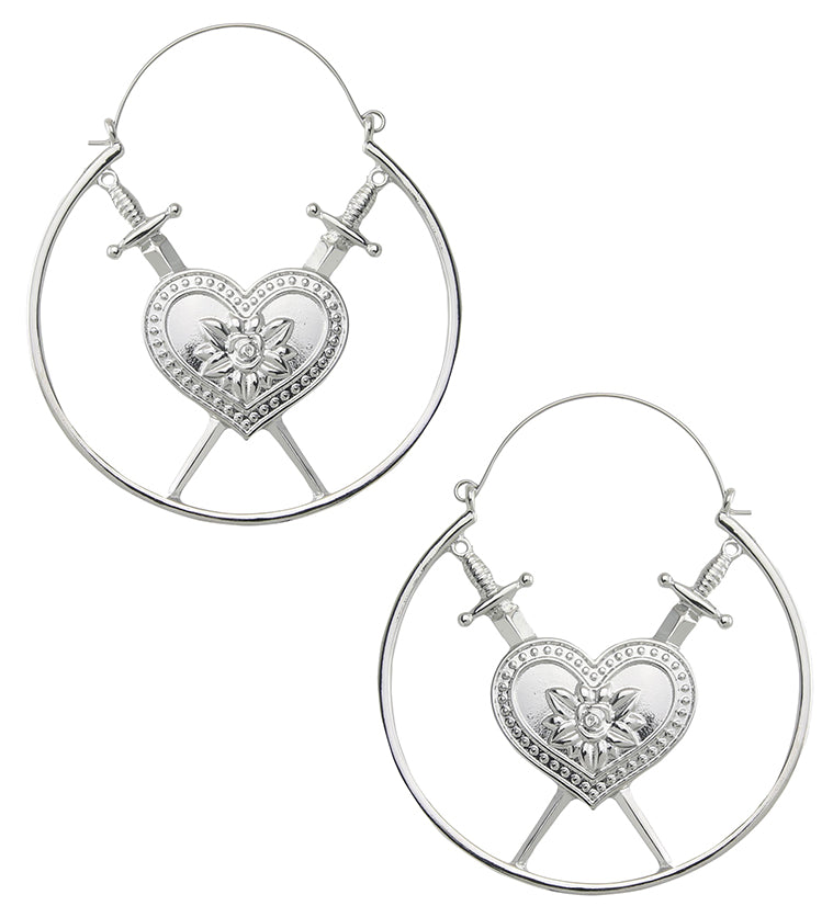 Double Dagger Heart Plug Hoops