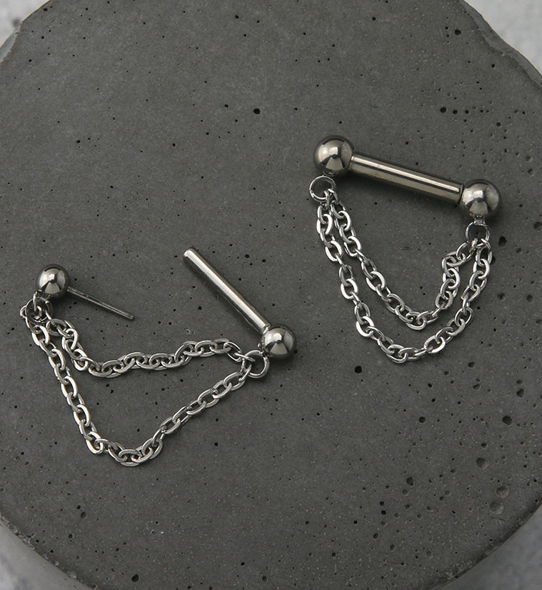 Double Dangle Chain Threadless Septum Bar