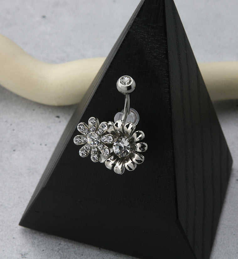 Double Flower CZ Belly Ring