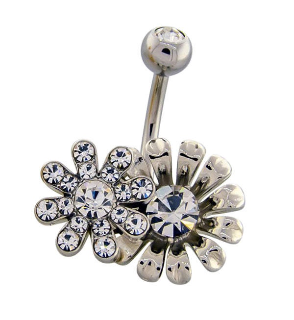 Double Flower CZ Belly Ring