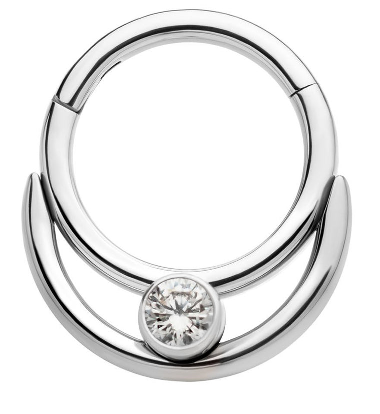Double Front Facing Hoop Clear CZ Titanium Hinged Segment Ring