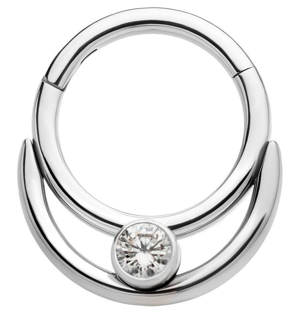 Double Front Facing Hoop Clear CZ Titanium Hinged Segment Ring