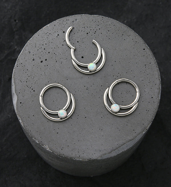 Double Front Facing Hoop White Opalite Titanium Hinged Segment Ring
