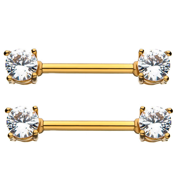 14G Gold PVD Double Gem Nipple Ring Barbell