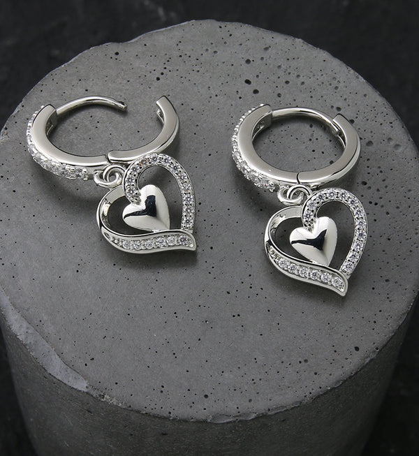 Double Heart CZ Stainless Steel Hoop Earrings