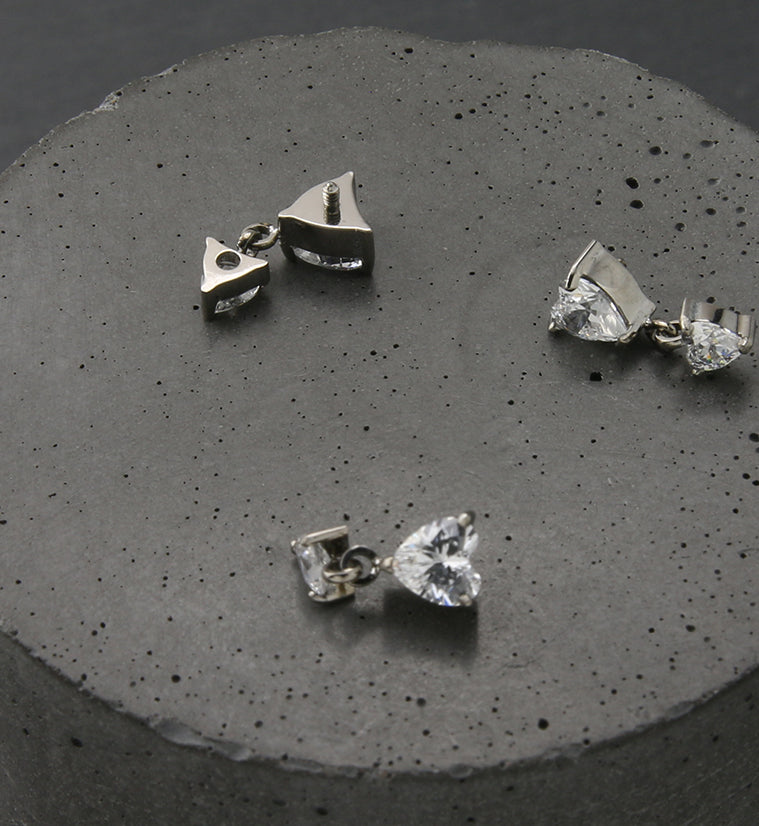 Double Heart Dangle CZ Internally Threaded Titanium Top