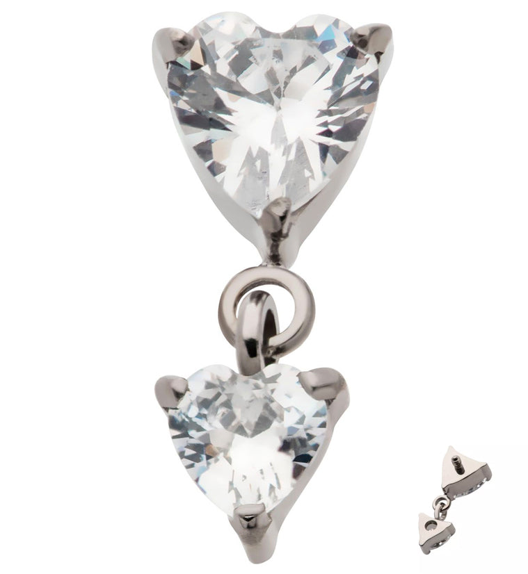 Double Heart Dangle CZ Internally Threaded Titanium Top