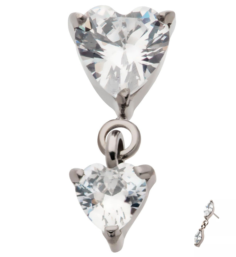 Double Heart Dangle CZ Threadless Titanium Top