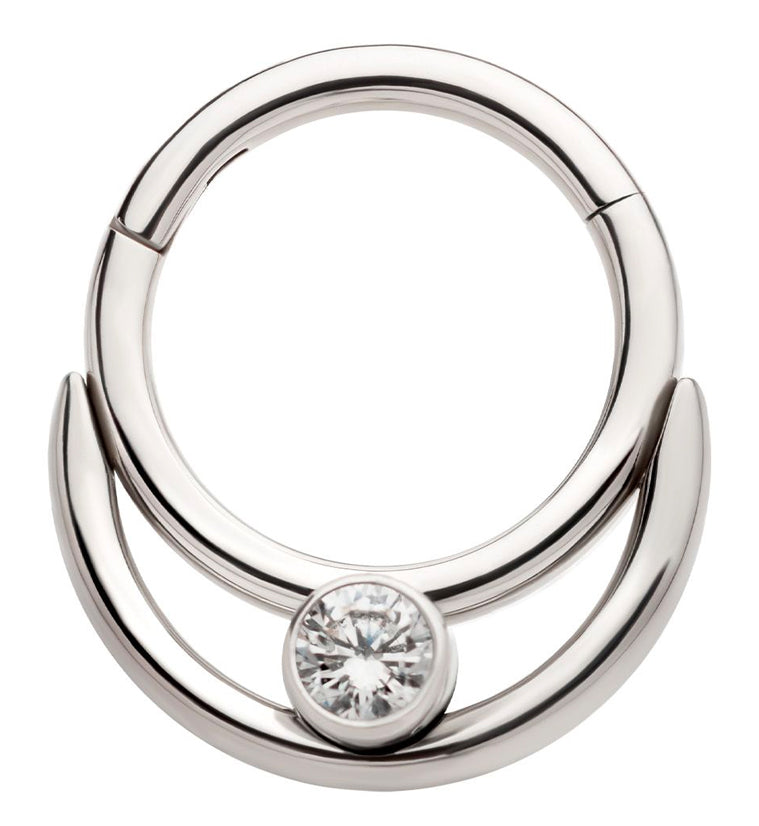 Double Hoop Bezel Clear CZ Stainless Steel Hinged Segment Ring